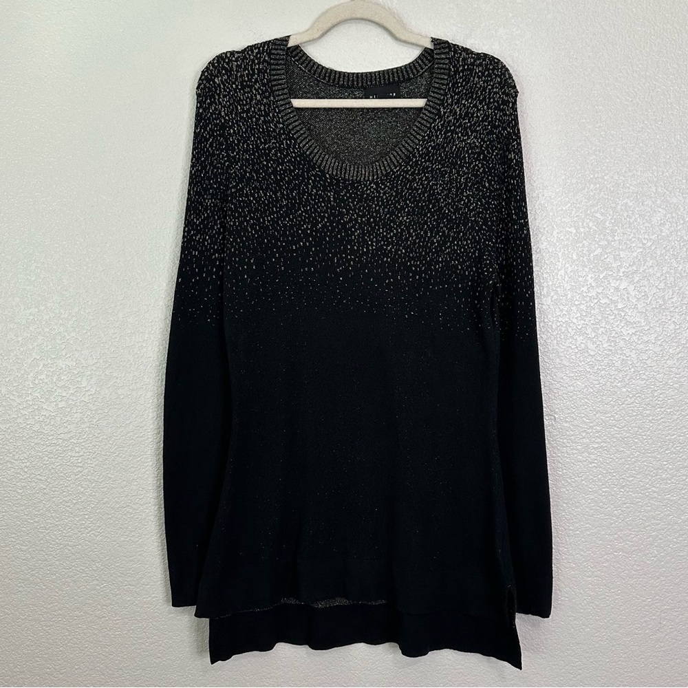 Metaphor Black Sparkle Scoop Neck High-Low Sweater, Size XL